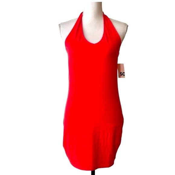 SO Kohl's Halter Bodycon Mini Dress Size Large Stretch Red Summer NEW - Picture 1 of 4